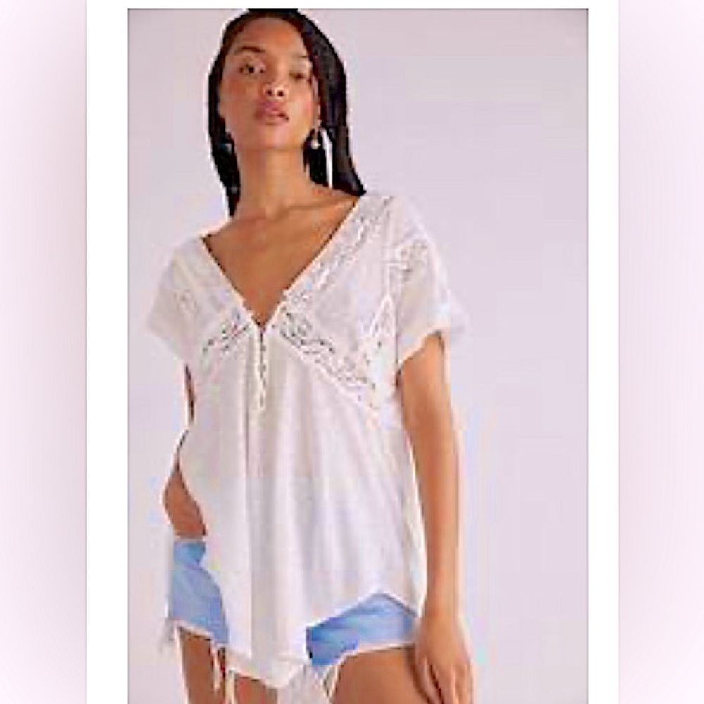 NWT Way Out There free People peasant double V handkerchief hem tunic white S